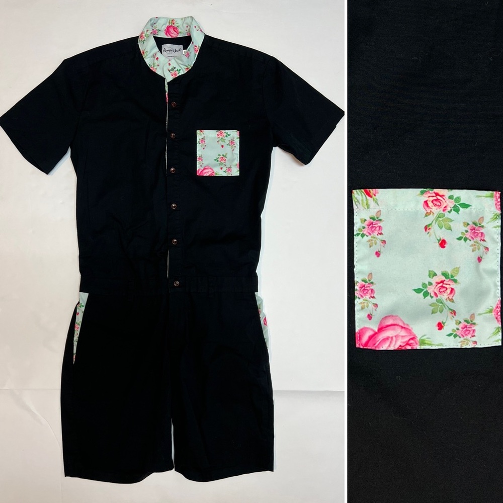 Men's Romper Jack Black Pink Floral Rose Pocket Short Sleeve M Romper